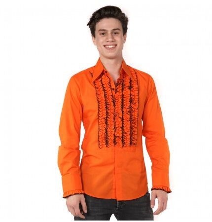 Ruffles Shirt Orange with Black Ruffles-S | 29% korting | Chenaski