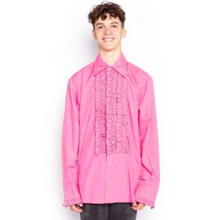 Ruffles Shirt Pink with Black Ruffles -M | Fiftiesstore