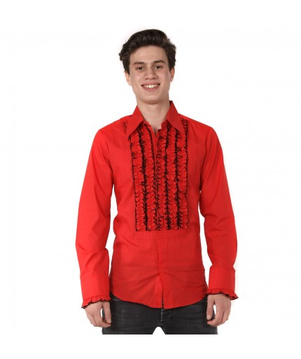 Ruffles Shirt Red with Black Ruffles-XXL | Chenaski