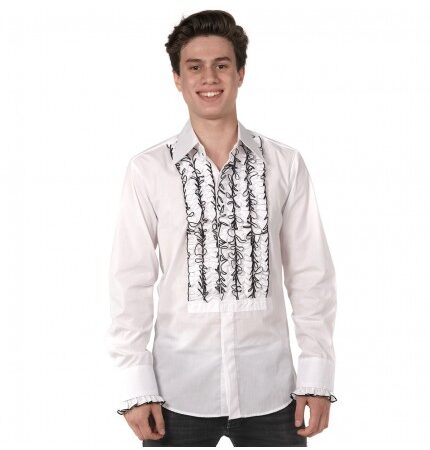 Ruffles Shirt White with Black Ruffles-S | 29% korting | Chenaski