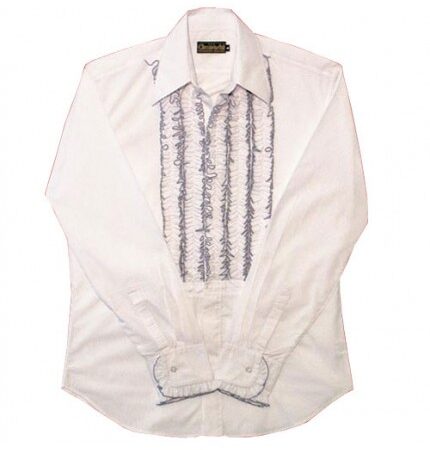 Ruffles Shirt White with Grey Ruffles-L | 29% korting | Chenaski