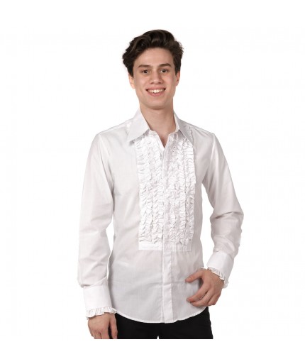 Ruffles Shirt White with White Ruffles-S | 29% korting | Chenaski