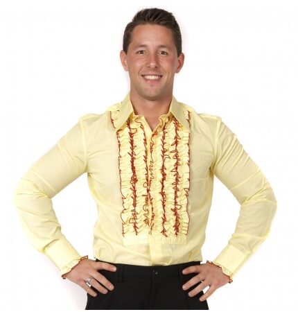 Ruffles Shirt Yellow with Bordeaux Ruffles-L | 44% korting | Chenaski