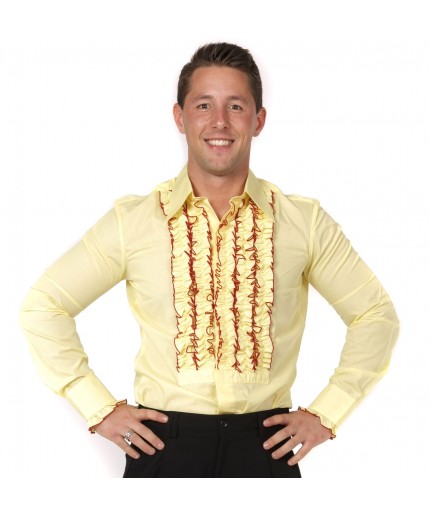 Ruffles Shirt Yellow with Bordeaux Ruffles-L | 44% korting | Chenaski