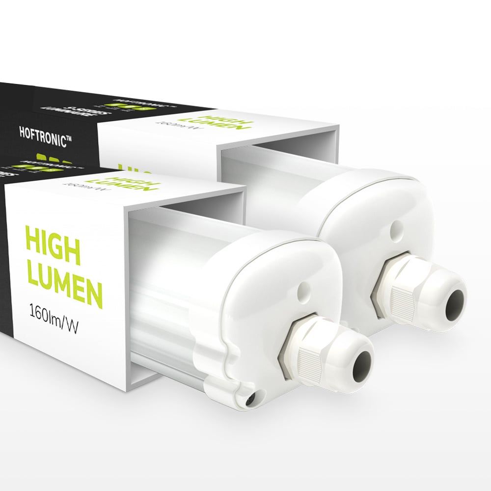 S-Series - Set van 2 LED TL armaturen 150cm - IP65 Waterdicht - 32 Watt 5120 Lumen (160lm/W) - 4000K Neutraal wit - Koppelbaar - IK07 - S-Series Tri-Proof plafondverlichting | HOFTRONIC