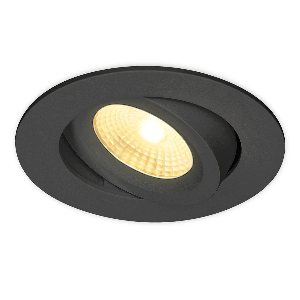 Salerno LED inbouwspot - 8W 650 lumen - 2700K warm wit - Dimbaar - Rond - Kantelbaar - IP44 waterdicht - Zwart - Voor binnen