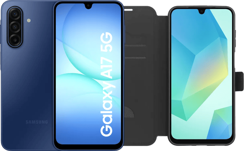 Samsung Galaxy A17 128GB Blauw 5G + BlueBuilt Book Case Zwart
