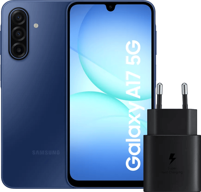 Samsung Galaxy A17 128GB Blauw 5G + Samsung Oplader 25 Watt Zwart