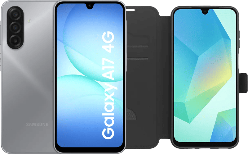 Samsung Galaxy A17 128GB Grijs 4G + BlueBuilt Book Case Zwart