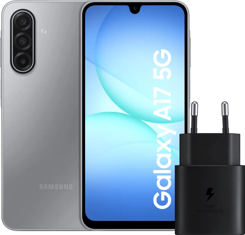 Samsung Galaxy A17 128GB Grijs 5G + Samsung Oplader 25 Watt Zwart