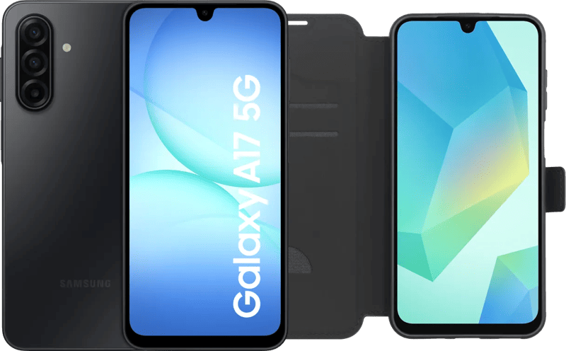 Samsung Galaxy A17 128GB Zwart 5G + BlueBuilt Book Case Zwart