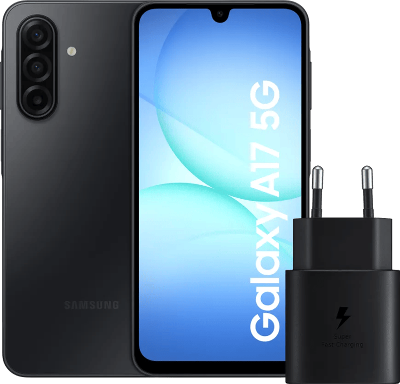 Samsung Galaxy A17 128GB Zwart 5G + Samsung Oplader 25 Watt Zwart