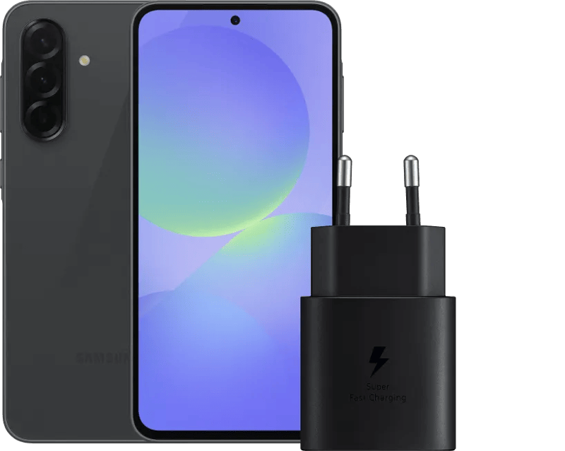 Samsung Galaxy A36 128GB Zwart 5G + Samsung Oplader 25 Watt Zwart