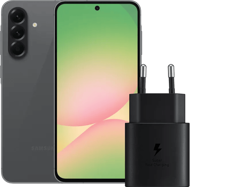 Samsung Galaxy A56 128GB Zwart 5G + Samsung Oplader 25 Watt Zwart