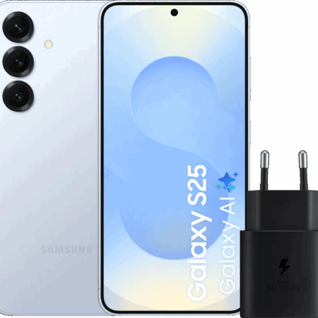 Samsung Galaxy S25 128GB Lichtblauw 5G + Samsung Oplader 25 Watt Zwart