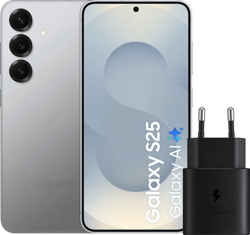 Samsung Galaxy S25 128GB Zilver 5G + Samsung Oplader 25 Watt Zwart