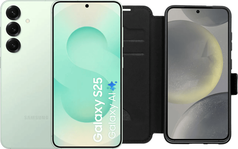 Samsung Galaxy S25 256GB Mint 5G + BlueBuilt Book Case Zwart