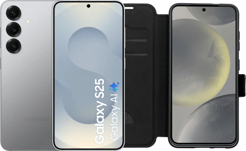 Samsung Galaxy S25 256GB Zilver 5G + BlueBuilt Book Case Zwart