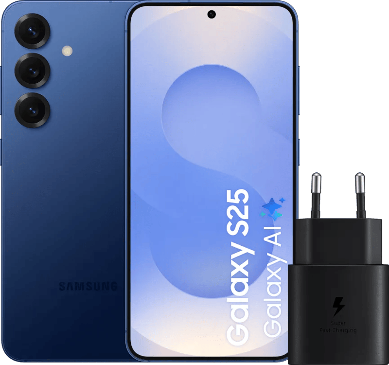 Samsung Galaxy S25 512GB Donkerblauw 5G + Samsung Oplader 25 Watt Zwart