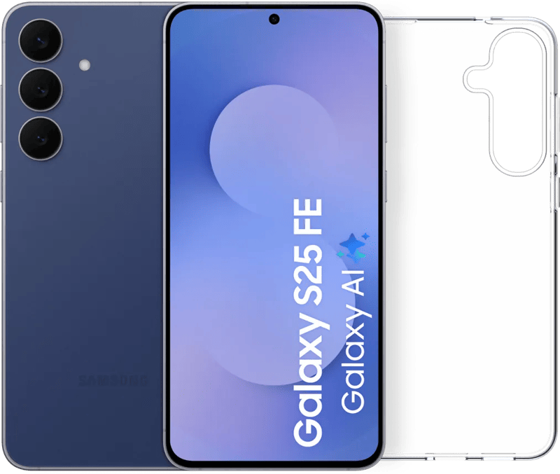 Samsung Galaxy S25 FE 128GB Donkerblauw 5G + BlueBuilt Back Cover Transparant