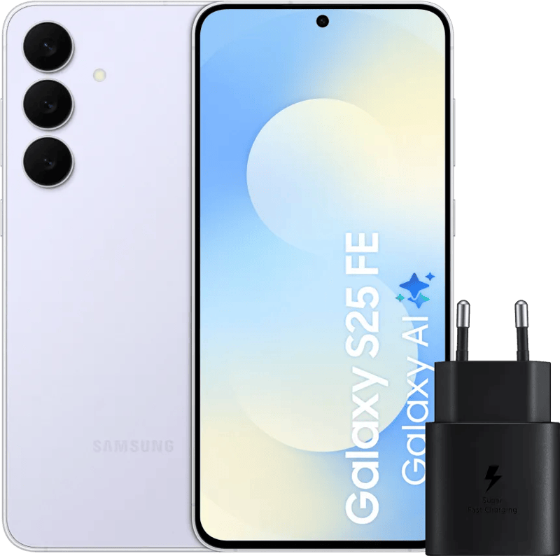 Samsung Galaxy S25 FE 128GB Lichtblauw 5G + Samsung Oplader 25 Watt Zwart