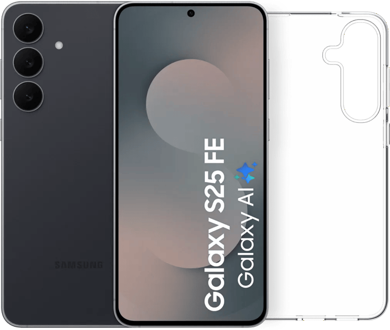 Samsung Galaxy S25 FE 128GB Zwart 5G + BlueBuilt Back Cover Transparant