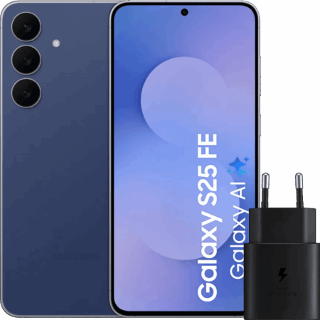 Samsung Galaxy S25 FE 256GB Donkerblauw 5G + Samsung Oplader 25 Watt Zwart