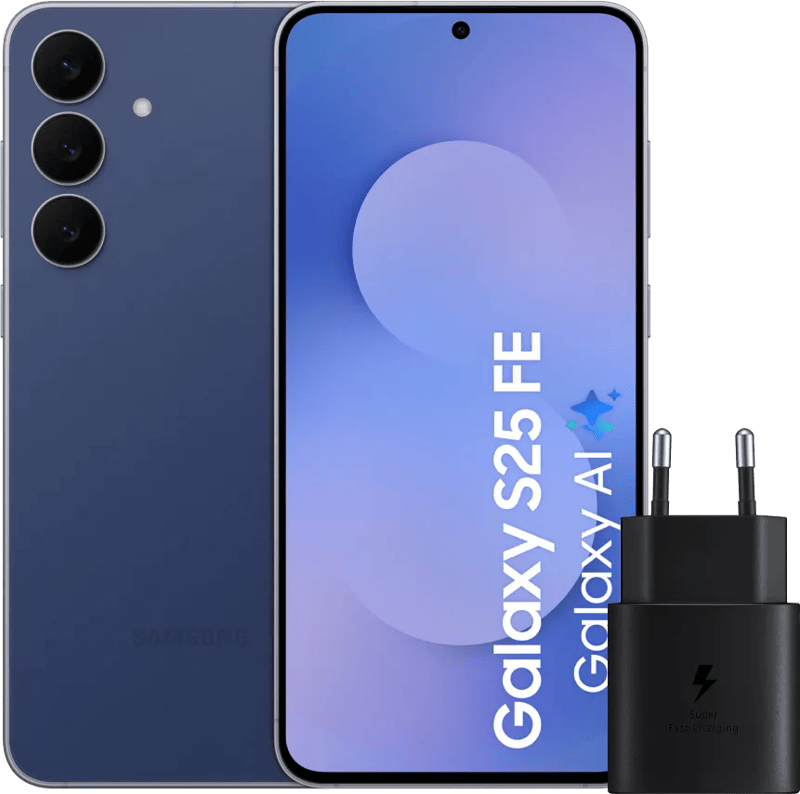 Samsung Galaxy S25 FE 256GB Donkerblauw 5G + Samsung Oplader 25 Watt Zwart