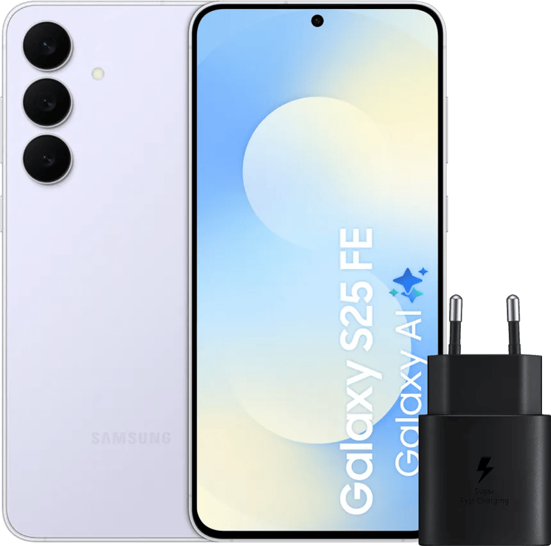 Samsung Galaxy S25 FE 256GB Lichtblauw 5G + Samsung Oplader 25 Watt Zwart