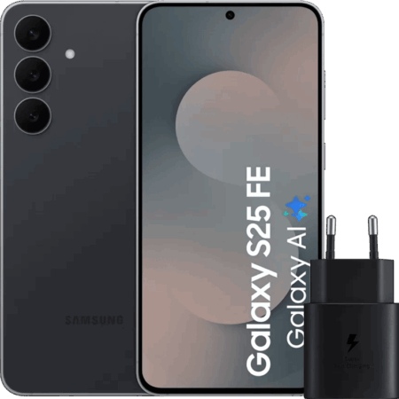 Samsung Galaxy S25 FE 256GB Zwart 5G + Samsung Oplader 25 Watt Zwart