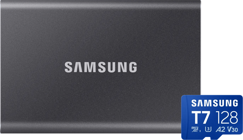 Samsung T7 Portable SSD 2TB Grijs + Samsung MicroSDXC T7 128GB 170MB/s