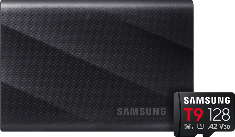 Samsung T9 Portable SSD 2TB Zwart + Samsung MicroSDXC T9 128GB 200MB/s