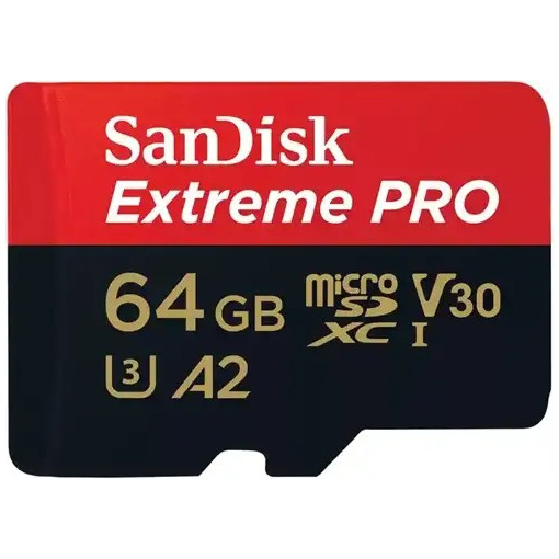 SanDisk MicroSDXC Extreme PRO 64GB 200/90 mb/s - A2 - V30 - SDA - Rescue Pro DL 2Y Micro SD-kaart Zwart | SanDisk