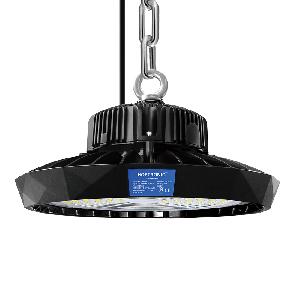 Saturn LED High Bay - Dimbaar - 90 Watt 17.100 lumen (190lm/W) - 5700K daglicht wit - 120° - IP65 waterdicht - Energielabel A - Bridgelux LED's | HOFTRONIC