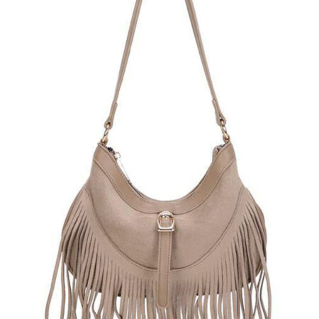 Schoudertas Franje Taupe | Fashionize