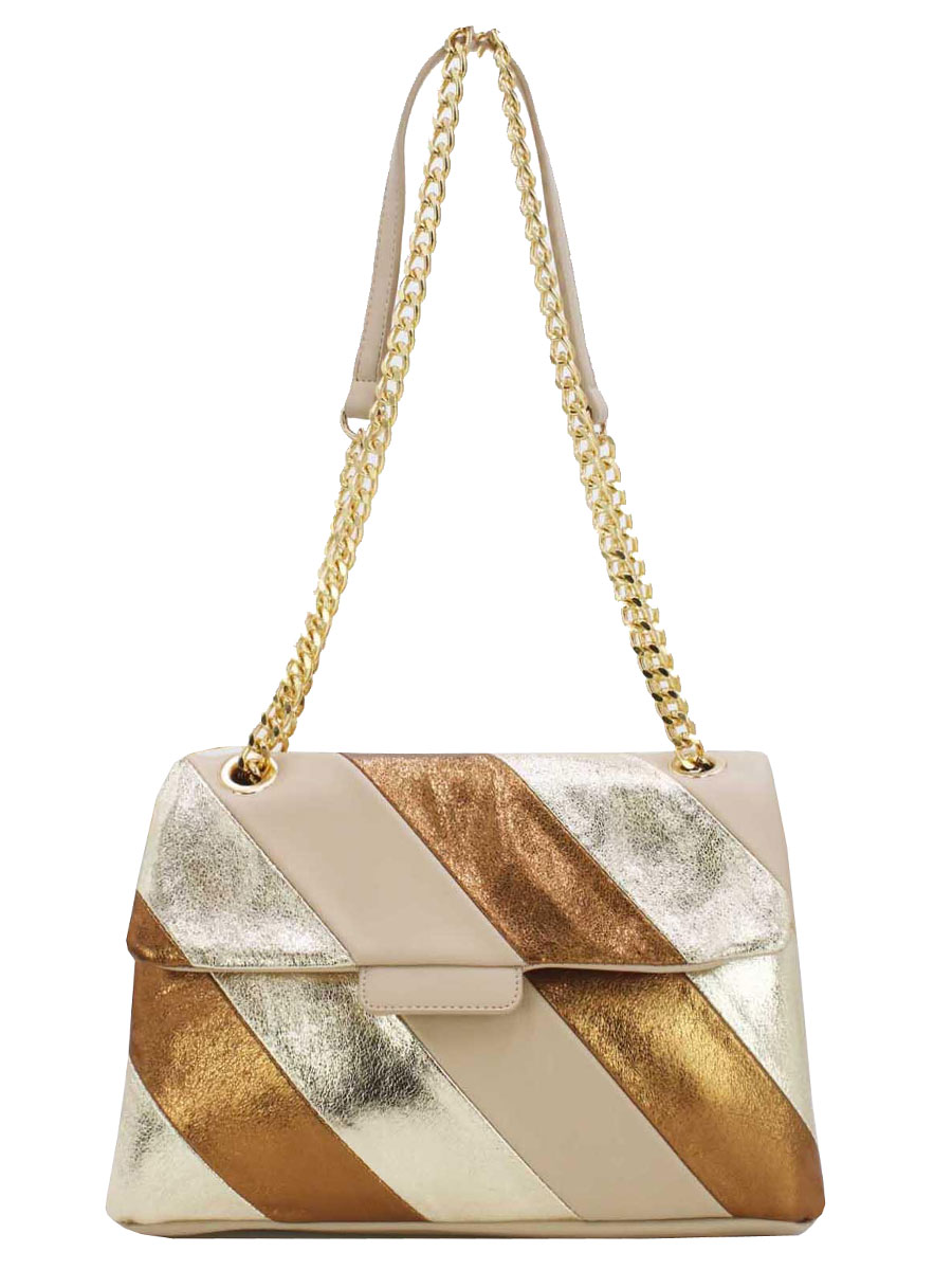 Schoudertas Metallic Beige | Fashionize