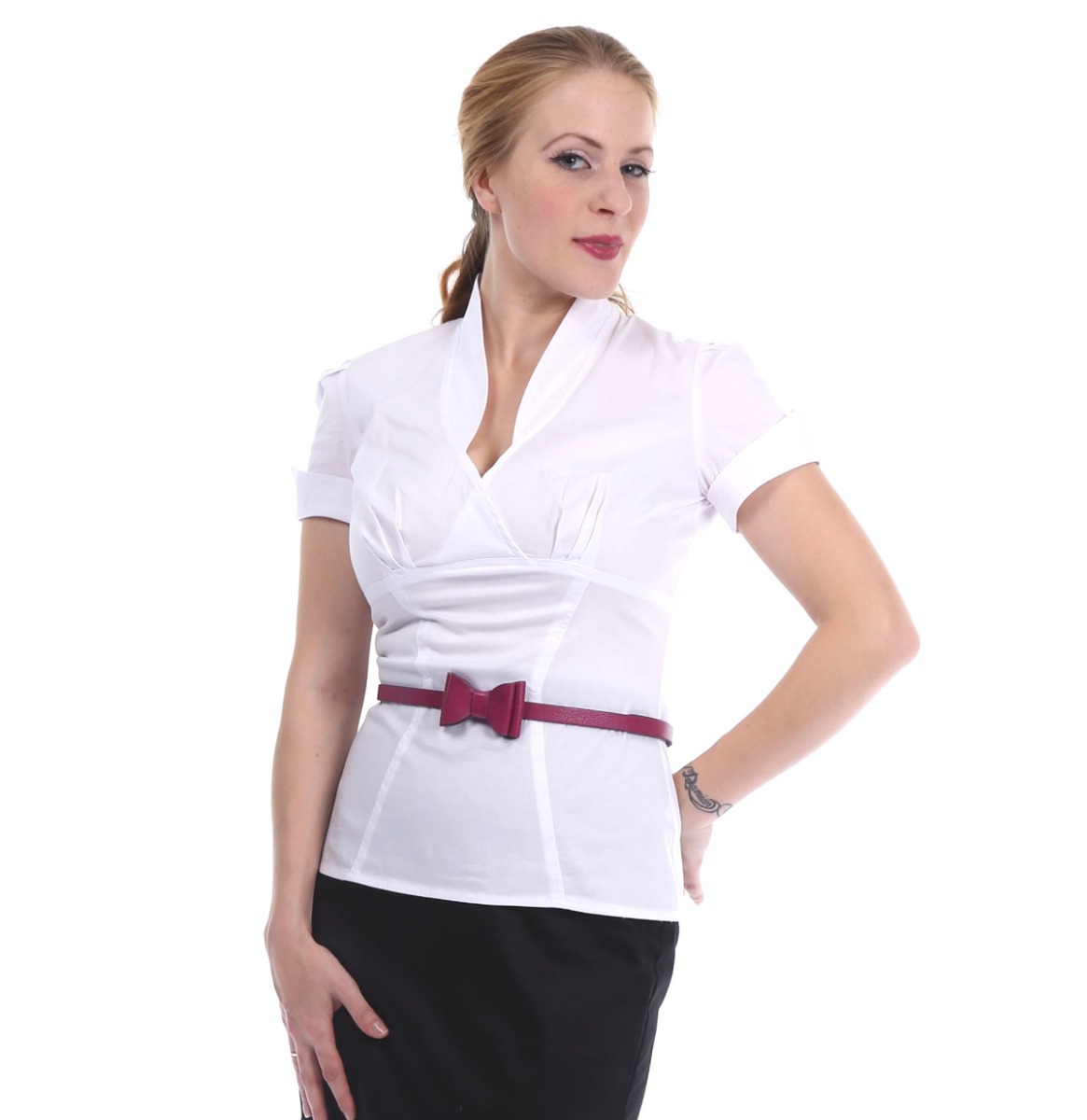 Sean Blouse White-XXXXL | 20% korting | Pinup Couture