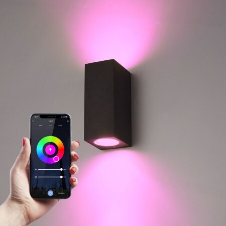 Selma Smart Wandlamp LED - Wifi + Bluetooth - 11 Watt 690 lumen - Dimbaar - RGBWW - IP65 waterdicht - GU10 - Up Down lamp - Zwart - Google Home