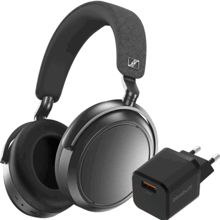 Sennheiser Momentum 4 Wireless Grijs + BlueBuilt Quick Charge Oplader met Usb A Poort 18W