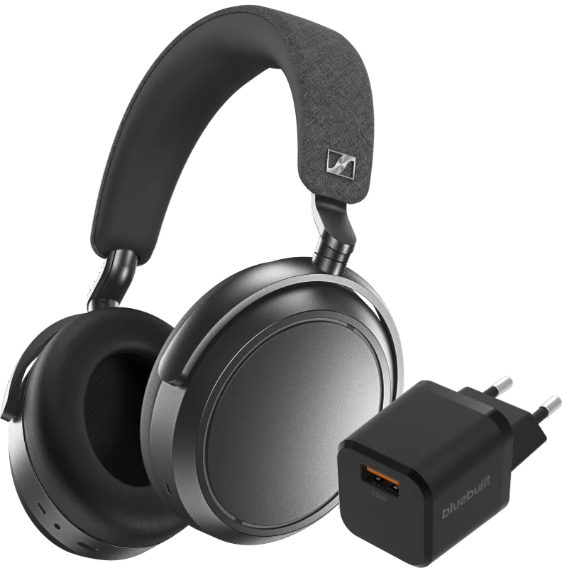 Sennheiser Momentum 4 Wireless Grijs + BlueBuilt Quick Charge Oplader met Usb A Poort 18W