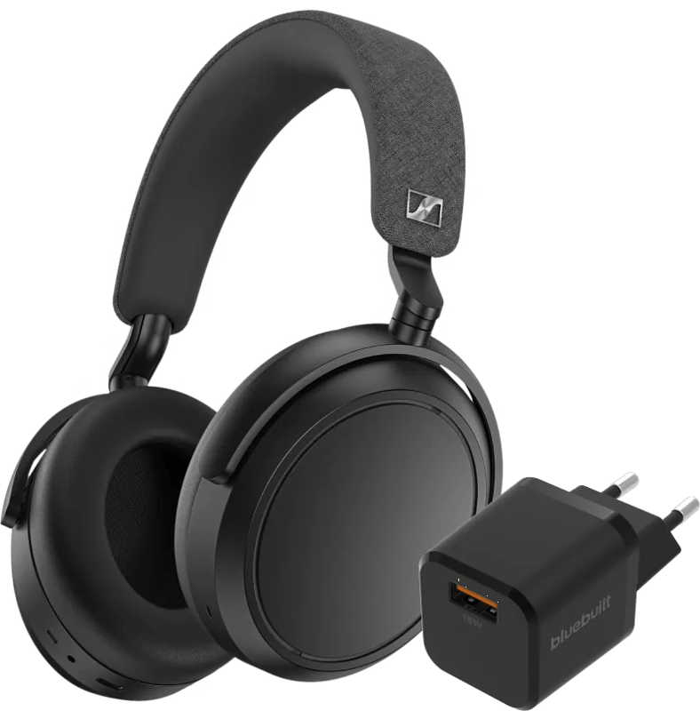 Sennheiser Momentum 4 Wireless Zwart + BlueBuilt Quick Charge Oplader met Usb A Poort 18W