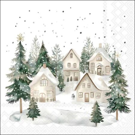 Servetten Snowy houses 33x33cm papier | Ambiente