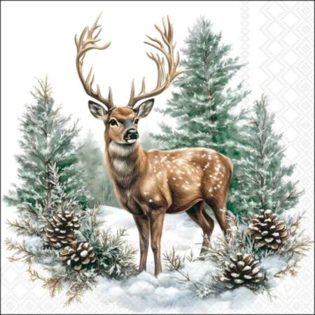 Servetten Winter stag 33x33cm white | Ambiente