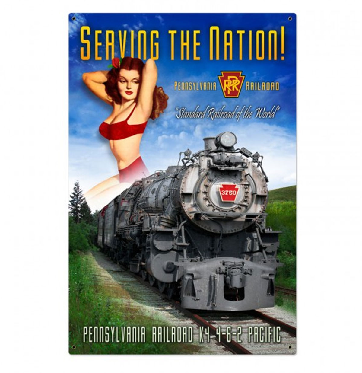 Serving The Nation Pennsylvania Railroad Pin-Up Zwaar Metalen Bord XL | 15% korting | Fiftiesstore