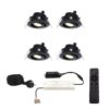 Set met 4 Sienna 12V inbouwspots - 3 Watt 200 lumen - 2700K warm wit - Zwart - IP44 waterdicht - kantelbaar - verandaspots - met afstandsbediening | HOFTRONIC