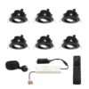 Set met 6 Sienna 12V inbouwspots - 3 Watt 200 lumen - 2700K warm wit - Zwart - IP44 waterdicht - kantelbaar - verandaspots - met afstandsbediening | HOFTRONIC