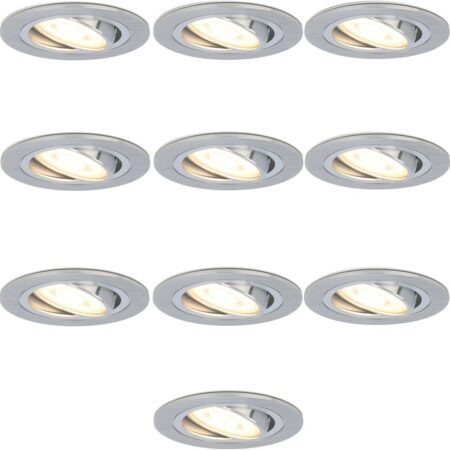 Set van 10 Chandler LED inbouwspots - 5W 400lm - GU10 - 2700K warm wit - Dimbaar - Rond - Kantelbaar - Voor binnen - RVS | HOFTRONIC