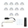 Set van 10 Granada LED Mini Inbouwspots met trafo en muurdimmer - 12 Volt 3 Watt 200 lumen - Dimbaar - Kantelbaar - Plat 35mm - 2700K - IP44 - RVS | HOFTRONIC