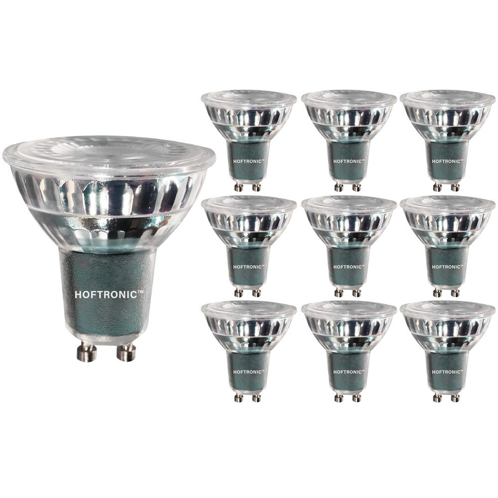 Set van 10 LED GU10 Spots - Dimbaar - 4 Watt 345 Lumen - 2700K warm wit - Glas - Vervangt 50 Watt - GU10 fitting - LED Reflector - Universele fitting | HOFTRONIC