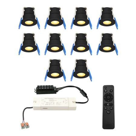 Set van 10 Milano LED Mini Inbouwspots met trafo - 12 Volt 3 Watt 200 lumen - Dimbaar - Plat 34mm - 2700K - IP65 waterdicht - Zwart - Veranda Spotjes - Overkapping Spotjes | HOFTRONIC